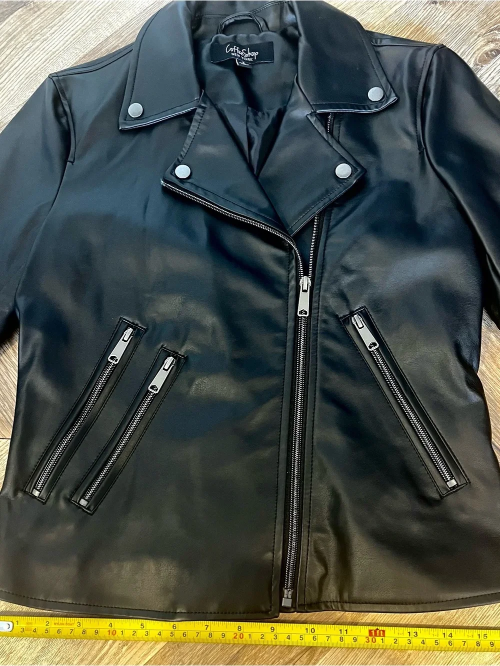CoffeeShop Black Faux Leather Asymmetrical Moto Jacket Small - Picture 7 of 11